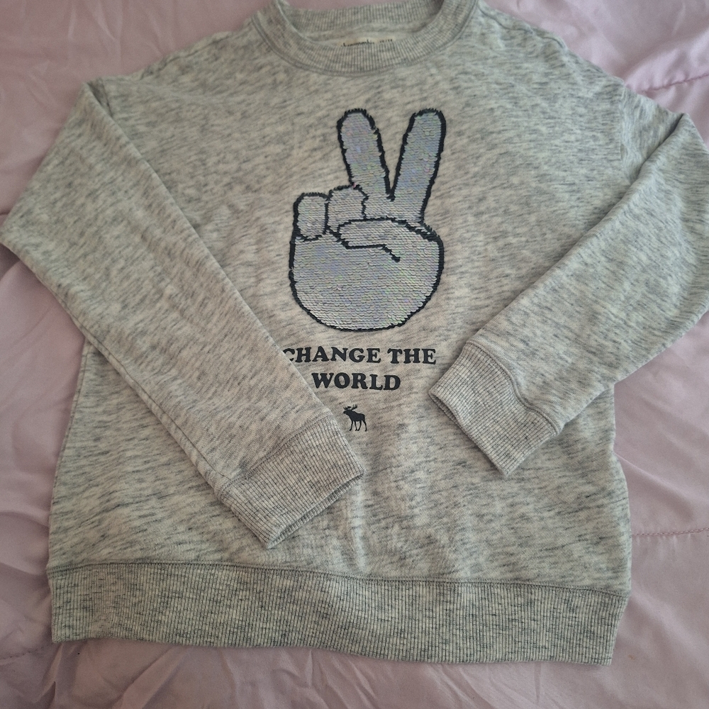 Abercrombie Kids Heather Gray Sequin Peace Top Size 13/14